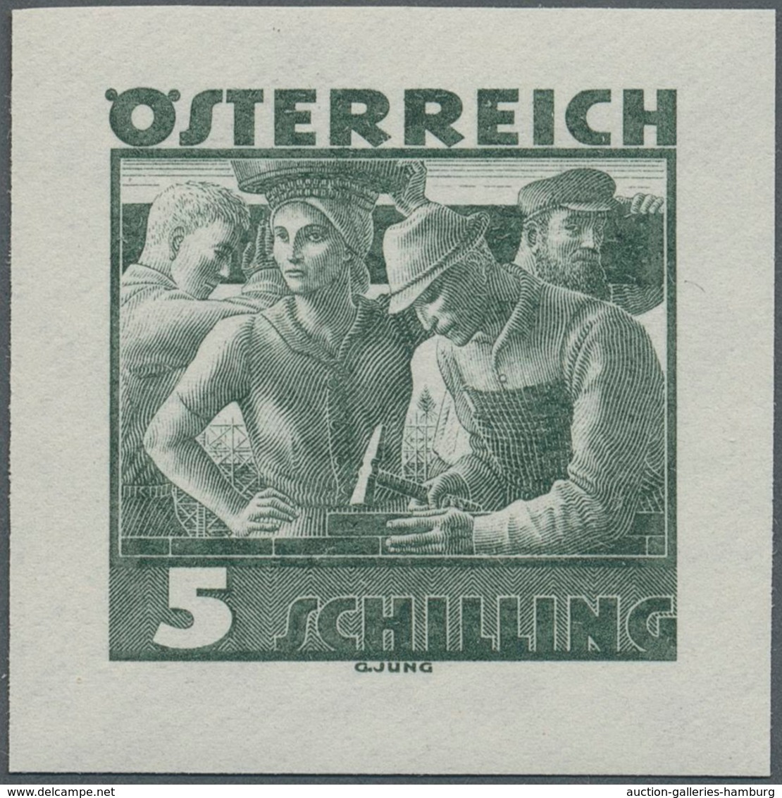 Österreich: 1934, Freimarken "Trachten", 5 Sch. "Städtische Arbeit", Zwei Ungezähnte Offsetdruck-Pro - Neufs