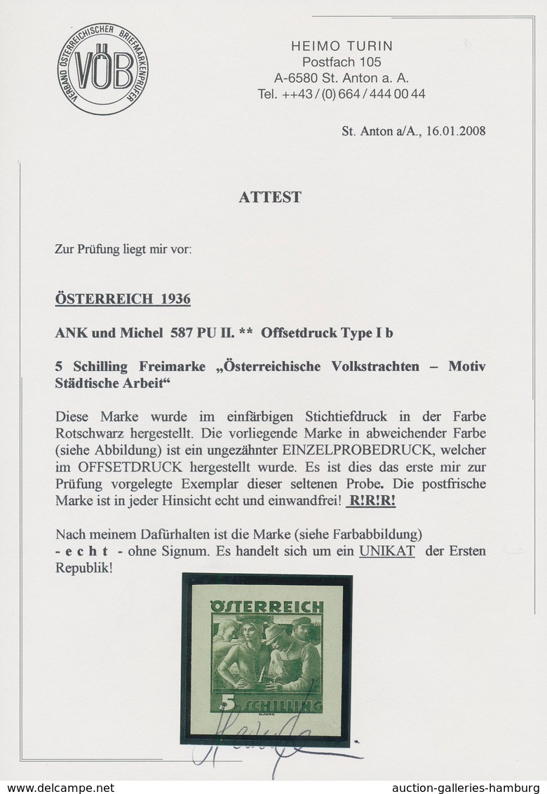 Österreich: 1934, Freimarken "Trachten", 5 Sch. "Städtische Arbeit", Zwei Ungezähnte Offsetdruck-Pro - Nuevos