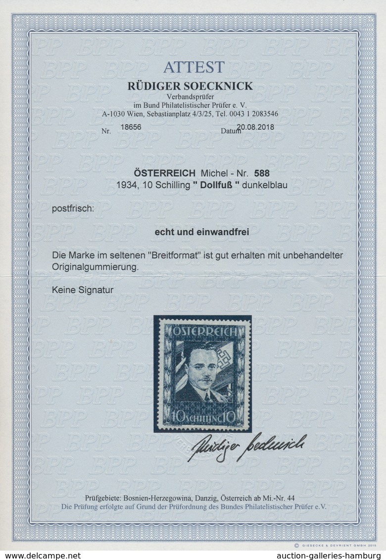 Österreich: 1936, 10 S Dollfuß Im Seltenen "Breitformat" Postfrisch In Unsignierter Prachterhaltung, - Unused Stamps