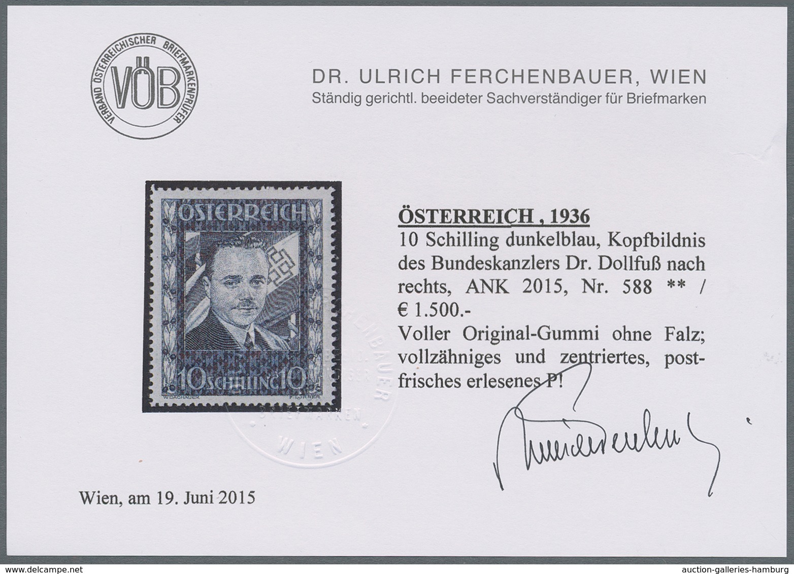 Österreich: 1936, 10 S Dollfuß Postfrisch In Unsignierter Prachterhaltung, Fotoattest Soecknick BPP - Nuevos