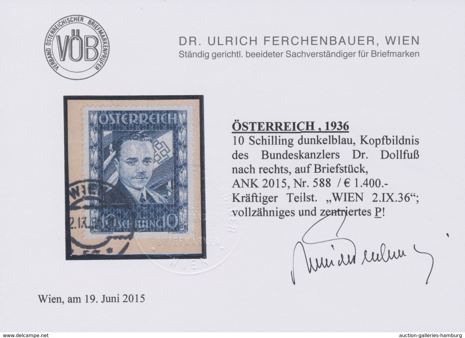 Österreich: 1936, 10 S Dollfuß Mit Nahezu Vollständigem, Zeitgerechtem Tagesstempel WIEN 8 2.IX.36 A - Ungebraucht