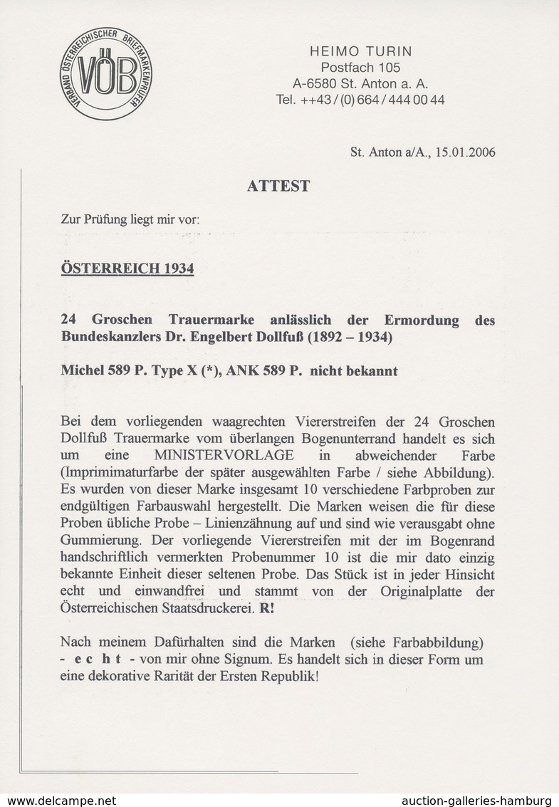 Österreich: 1934, 24 G Dollfuß Trauer, Einmaliger Waagerechter Imprimatur-Viererstreifen Der Später - Nuevos