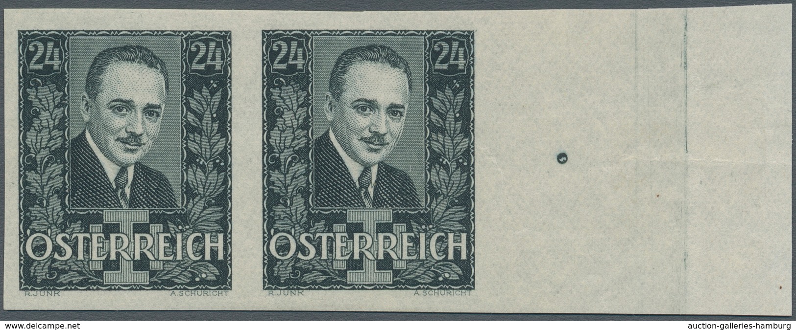 Österreich: 1934, 24 G Dollfuß Schwarzgrün, Ungezähntes Waagerechtes Rand-Paar (!) Postfrisch In Uns - Ungebraucht