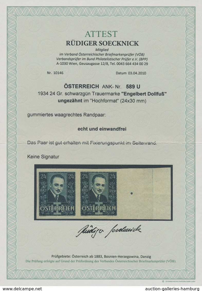 Österreich: 1934, 24 G Dollfuß Schwarzgrün, Ungezähntes Waagerechtes Rand-Paar (!) Postfrisch In Uns - Ungebraucht