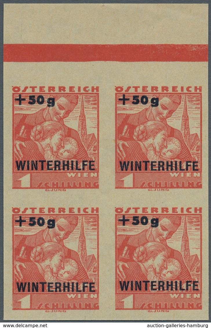 Österreich: 1935, 1 S Winterhilfe Ungezähnt, Oberrand-Viererblock Auf Ungummiertem Andruckpapier In - Ungebraucht