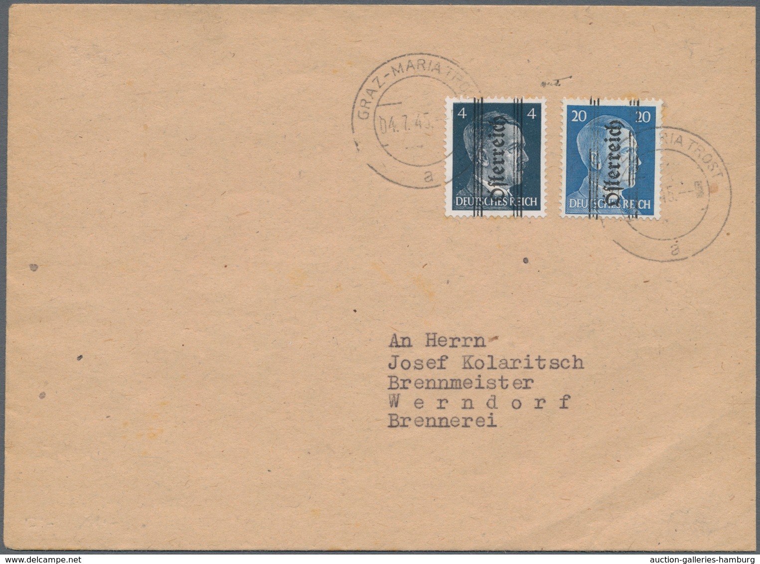 Österreich: 1945, 4 Pf Und 20 Pf "Grazer Aufdruck", Portogerechte Mischfrankatur Auf Brief Von GRAZ- - Ungebraucht