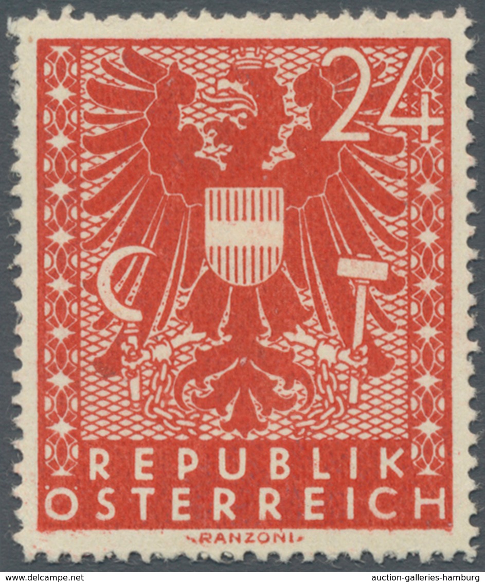 Österreich: 1945, Freimarken "Wappen, 24 Pfg. Als Probedruck In Rotbraun Und In Linienzähnung, Auf G - Ungebraucht