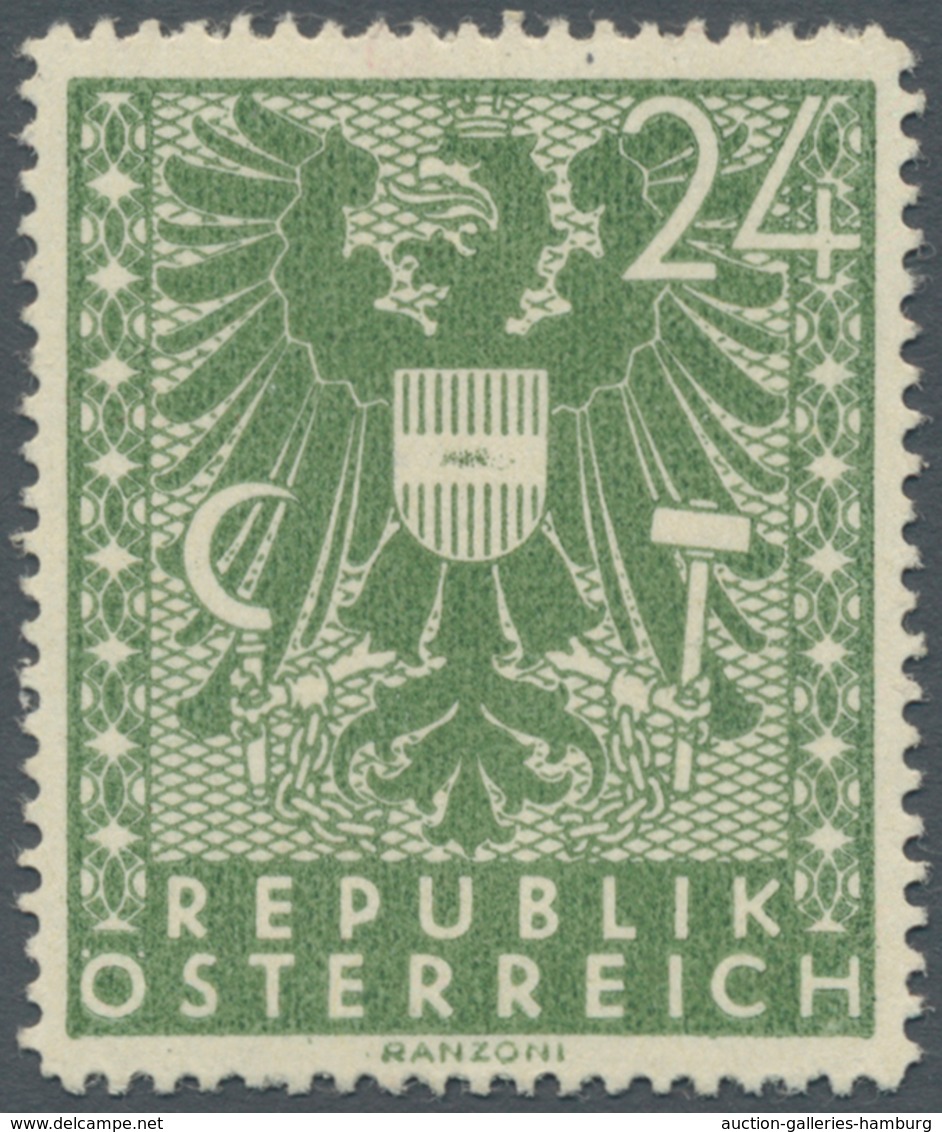 Österreich: 1945, Freimarken "Wappen, 24 Pfg. Als Probedruck In Grün Und In Linienzähnung, Auf Gummi - Ungebraucht