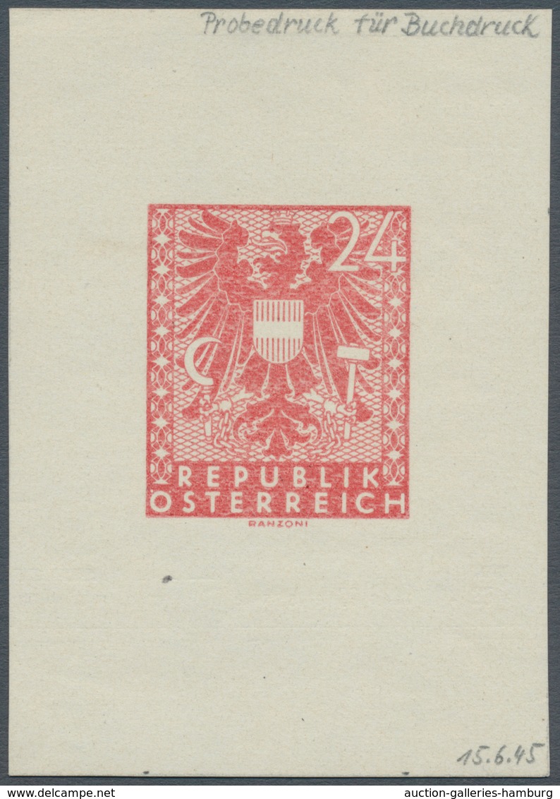 Österreich: 1945, Freimarken "Wappen, 24 Pfg. Als Probedruck In Orangerot, Ungezähnter Einzelabzug A - Ungebraucht