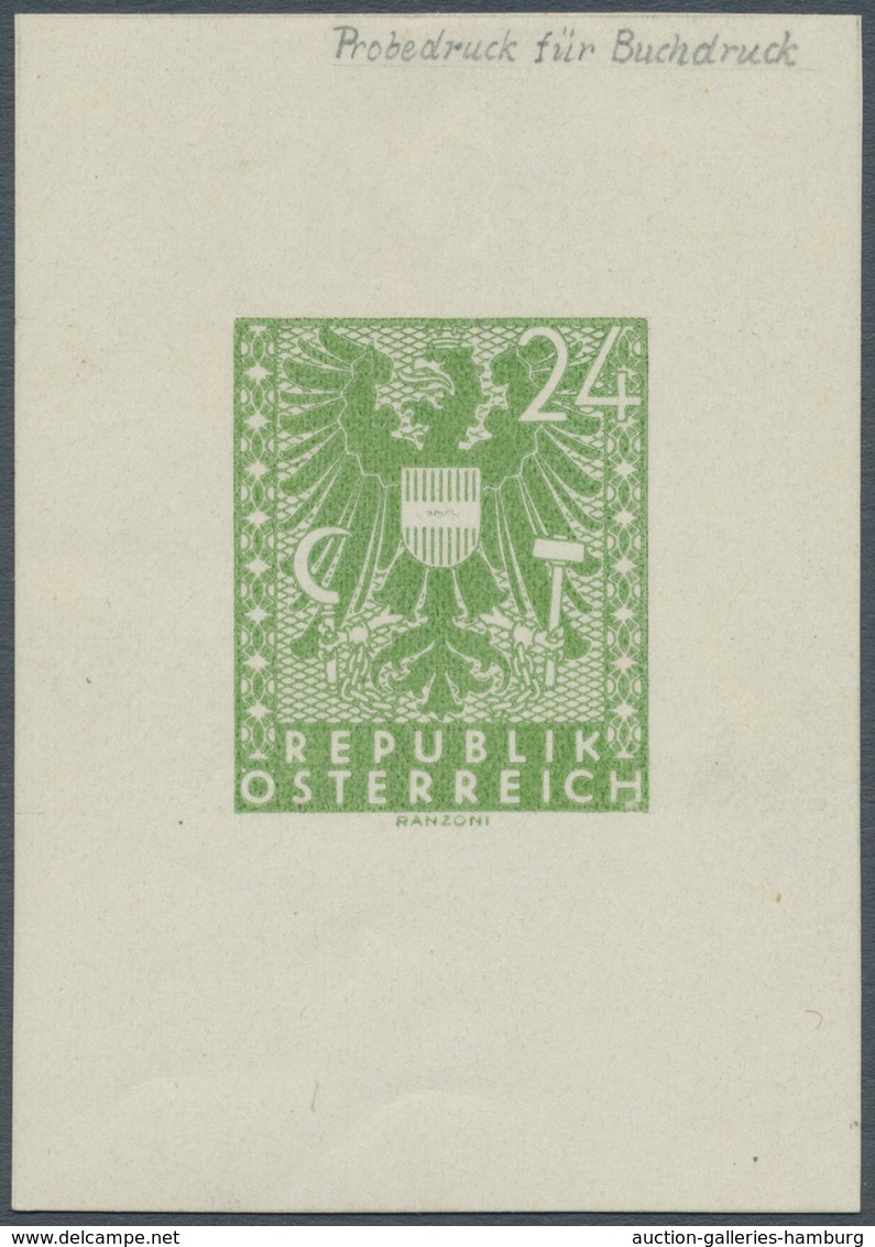 Österreich: 1945, Freimarken "Wappen, 24 Pfg. Als Probedruck In Grünlicholiv, Ungezähnter Einzelabzu - Ungebraucht