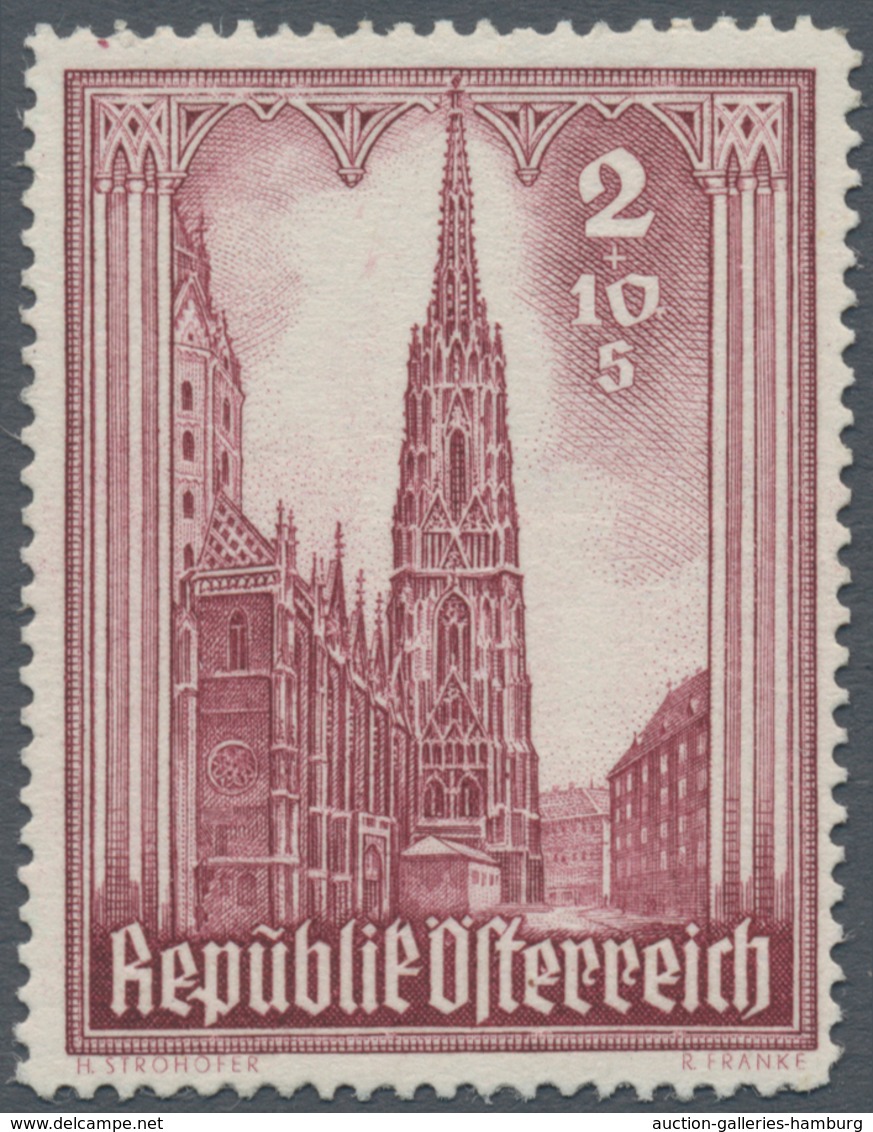 Österreich: 1946, Stephansdom, 5 Gr. + 20 Gr. Karminrot Und 2 Sch. +10 Sch. Rötlichviolett, Zwei Far - Ungebraucht