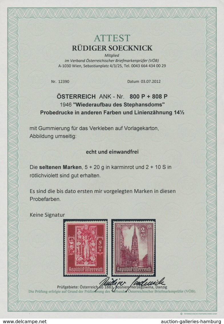 Österreich: 1946, Stephansdom, 5 Gr. + 20 Gr. Karminrot Und 2 Sch. +10 Sch. Rötlichviolett, Zwei Far - Ungebraucht