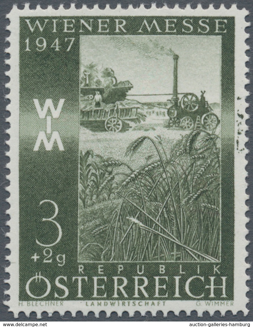 Österreich: 1947, 3 Gr. + 2 Gr. "Frühjahrsmesse", sieben verschiedene Farbproben, Linienzähnung 14½,