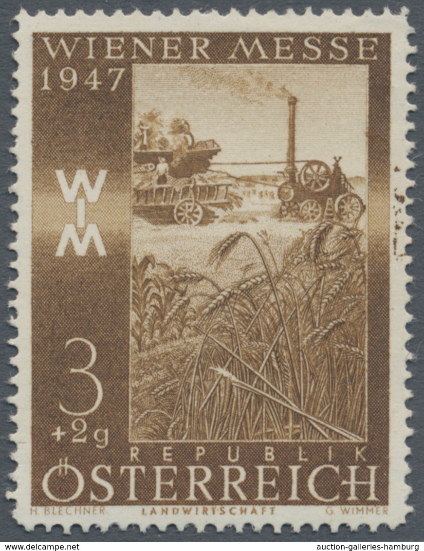 Österreich: 1947, 3 Gr. + 2 Gr. "Frühjahrsmesse", sieben verschiedene Farbproben, Linienzähnung 14½,