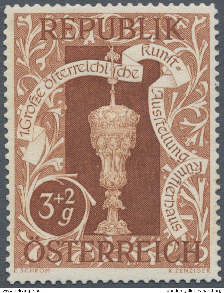 Österreich: 1947, 3 Gr. + 2 Gr. "Kunstausstellung", 19 verschiedene Farbproben in Linienzähnung 14½,