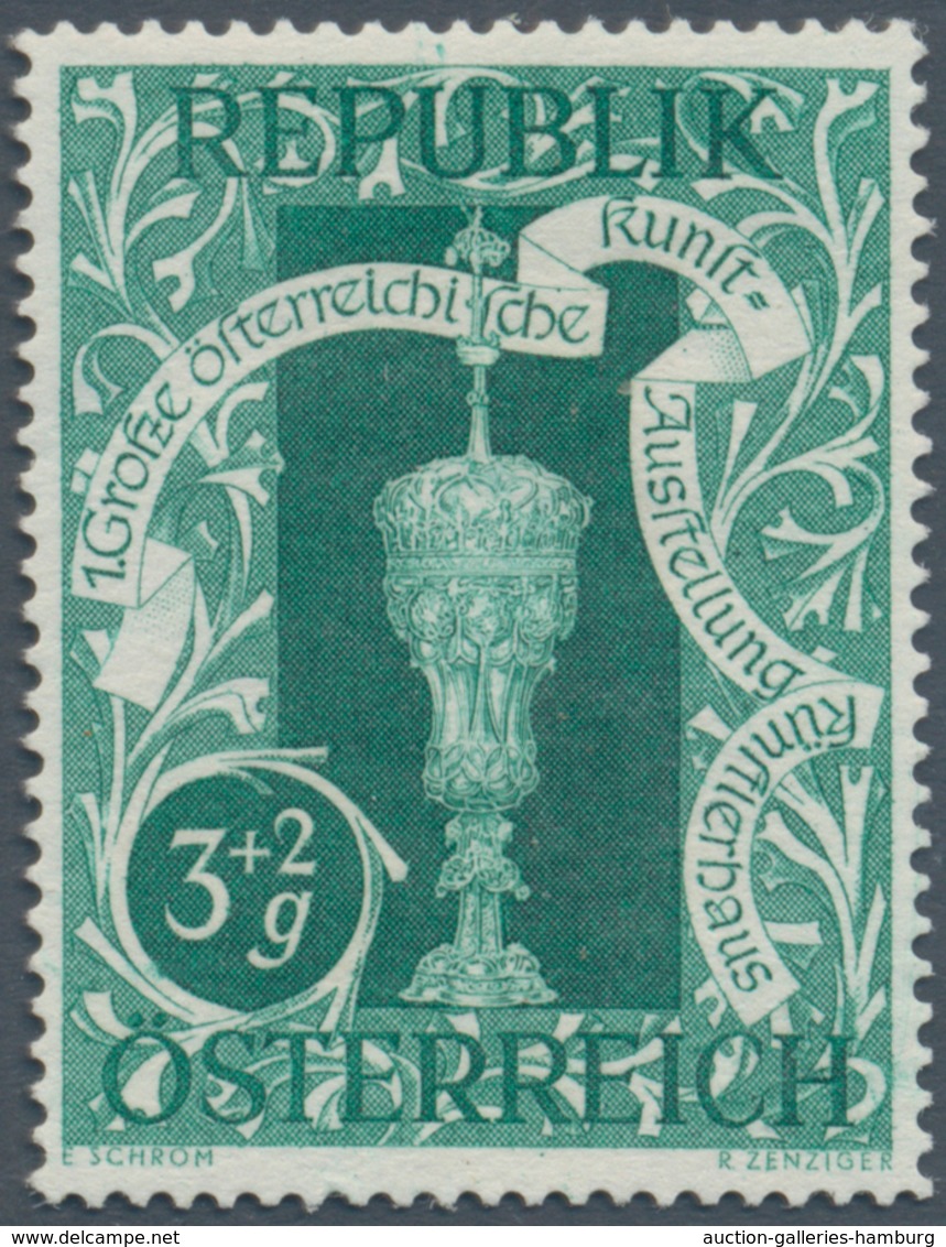 Österreich: 1947, 3 Gr. + 2 Gr. "Kunstausstellung", 19 verschiedene Farbproben in Linienzähnung 14½,