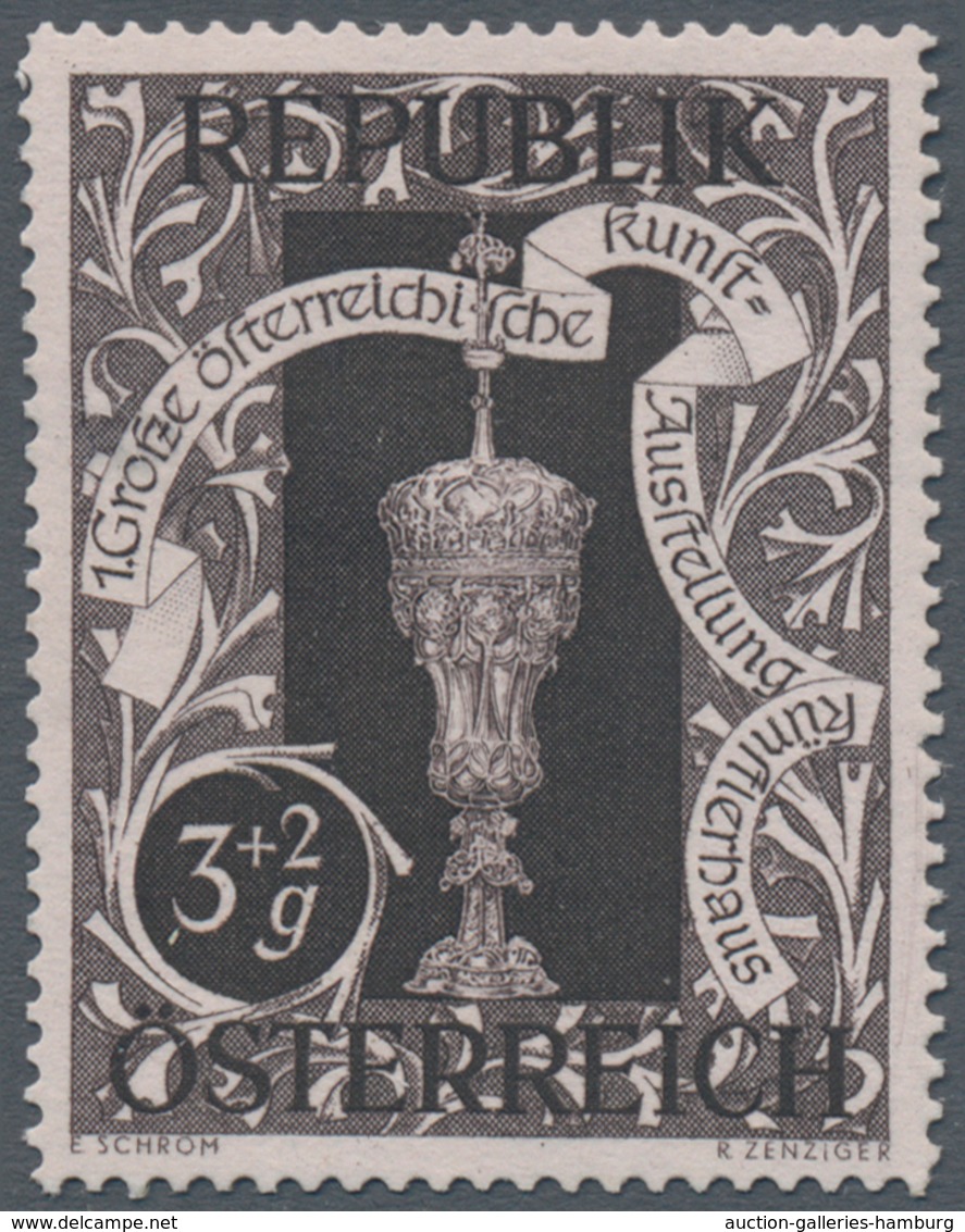 Österreich: 1947, 3 Gr. + 2 Gr. "Kunstausstellung", 19 (meist) verschiedene Farbproben in Linienzähn