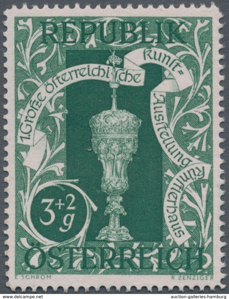 Österreich: 1947, 3 Gr. + 2 Gr. "Kunstausstellung", 19 (meist) verschiedene Farbproben in Linienzähn