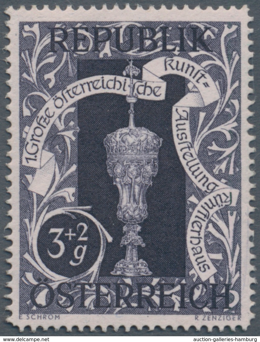 Österreich: 1947, 3 Gr. + 2 Gr. "Kunstausstellung", 19 (meist) verschiedene Farbproben in Linienzähn