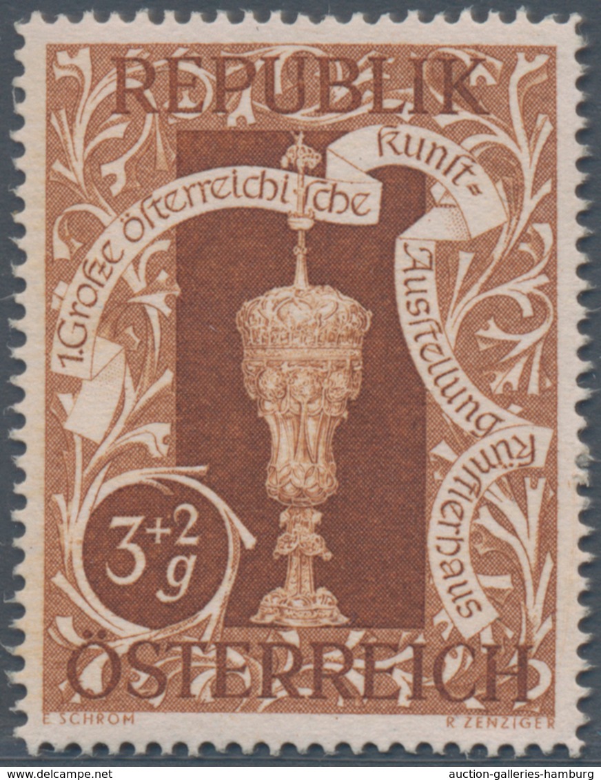 Österreich: 1947, 3 Gr. + 2 Gr. "Kunstausstellung", 19 (meist) verschiedene Farbproben in Linienzähn