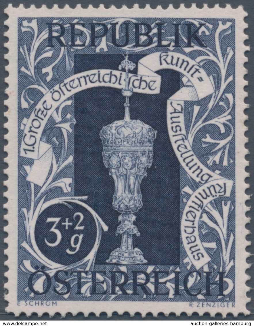 Österreich: 1947, 3 Gr. + 2 Gr. "Kunstausstellung", 19 (meist) verschiedene Farbproben in Linienzähn