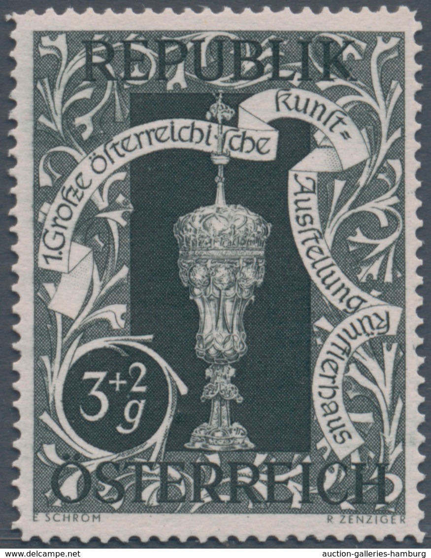 Österreich: 1947, 3 Gr. + 2 Gr. "Kunstausstellung", 19 (meist) verschiedene Farbproben in Linienzähn