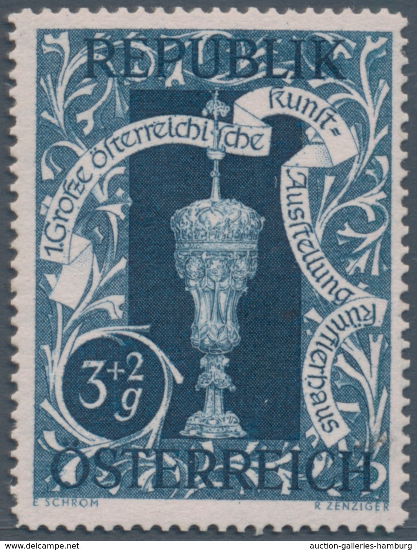 Österreich: 1947, 3 Gr. + 2 Gr. "Kunstausstellung", 19 (meist) verschiedene Farbproben in Linienzähn