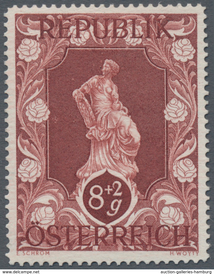 Österreich: 1947, 8 Gr. + 2 Gr. "Kunstausstellung", 23 (meist) verschiedene Farbproben in Linienzähn