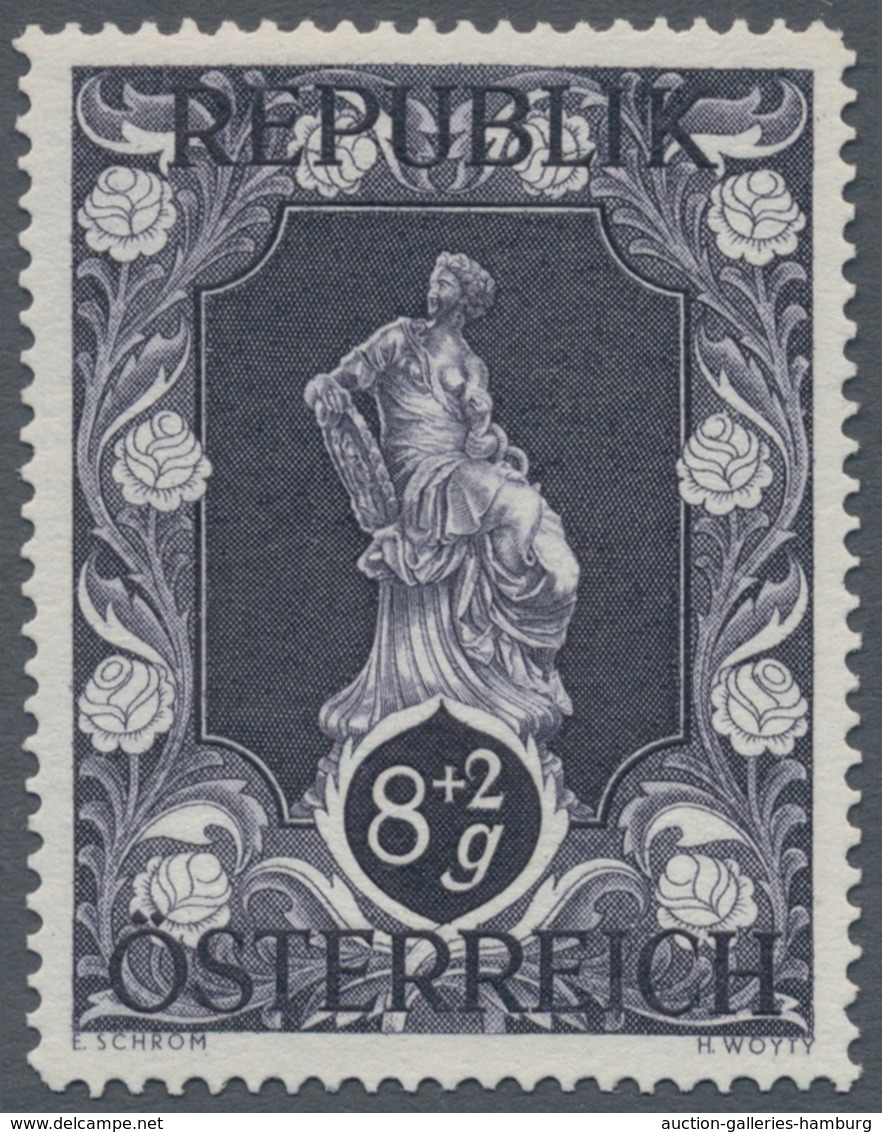 Österreich: 1947, 8 Gr. + 2 Gr. "Kunstausstellung", 23 (meist) verschiedene Farbproben in Linienzähn