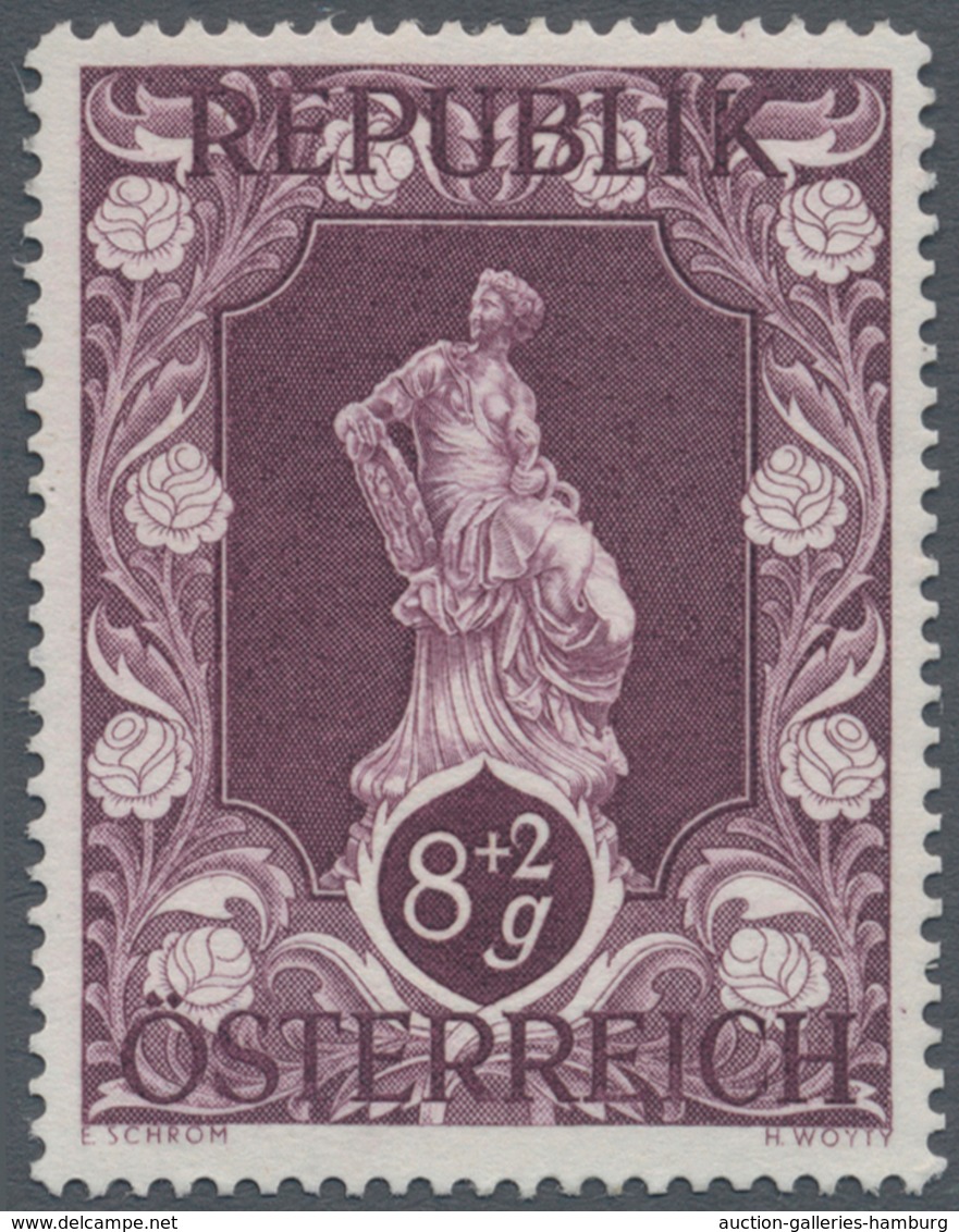 Österreich: 1947, 8 Gr. + 2 Gr. "Kunstausstellung", 23 (meist) verschiedene Farbproben in Linienzähn