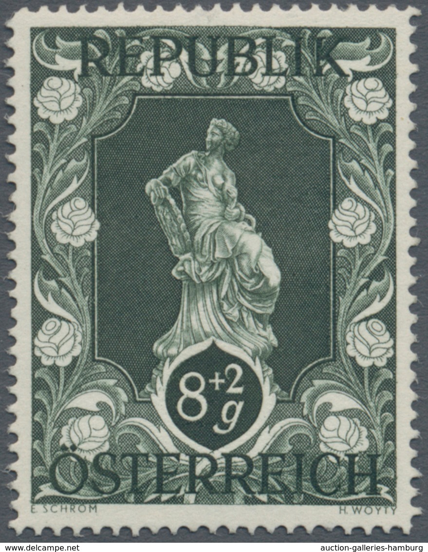 Österreich: 1947, 8 Gr. + 2 Gr. "Kunstausstellung", 23 (meist) verschiedene Farbproben in Linienzähn