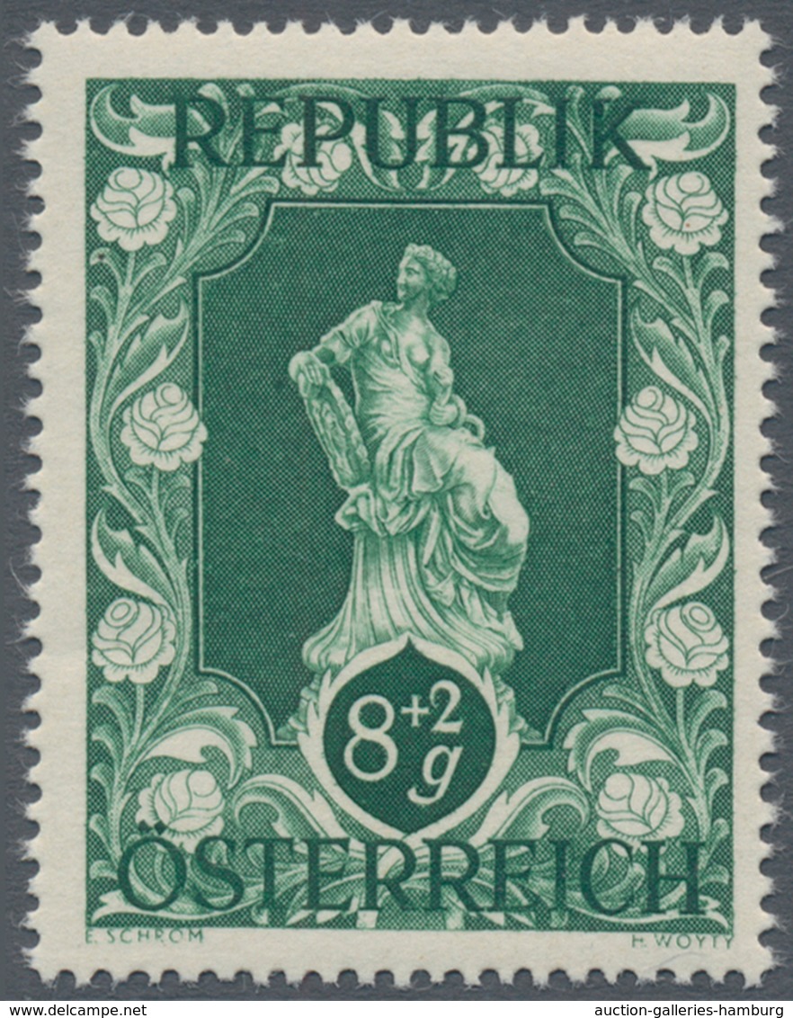 Österreich: 1947, 8 Gr. + 2 Gr. "Kunstausstellung", 23 (meist) verschiedene Farbproben in Linienzähn