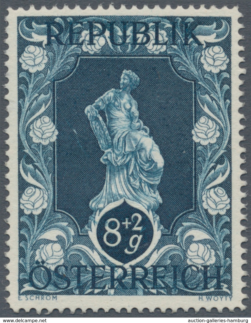 Österreich: 1947, 8 Gr. + 2 Gr. "Kunstausstellung", 23 (meist) verschiedene Farbproben in Linienzähn