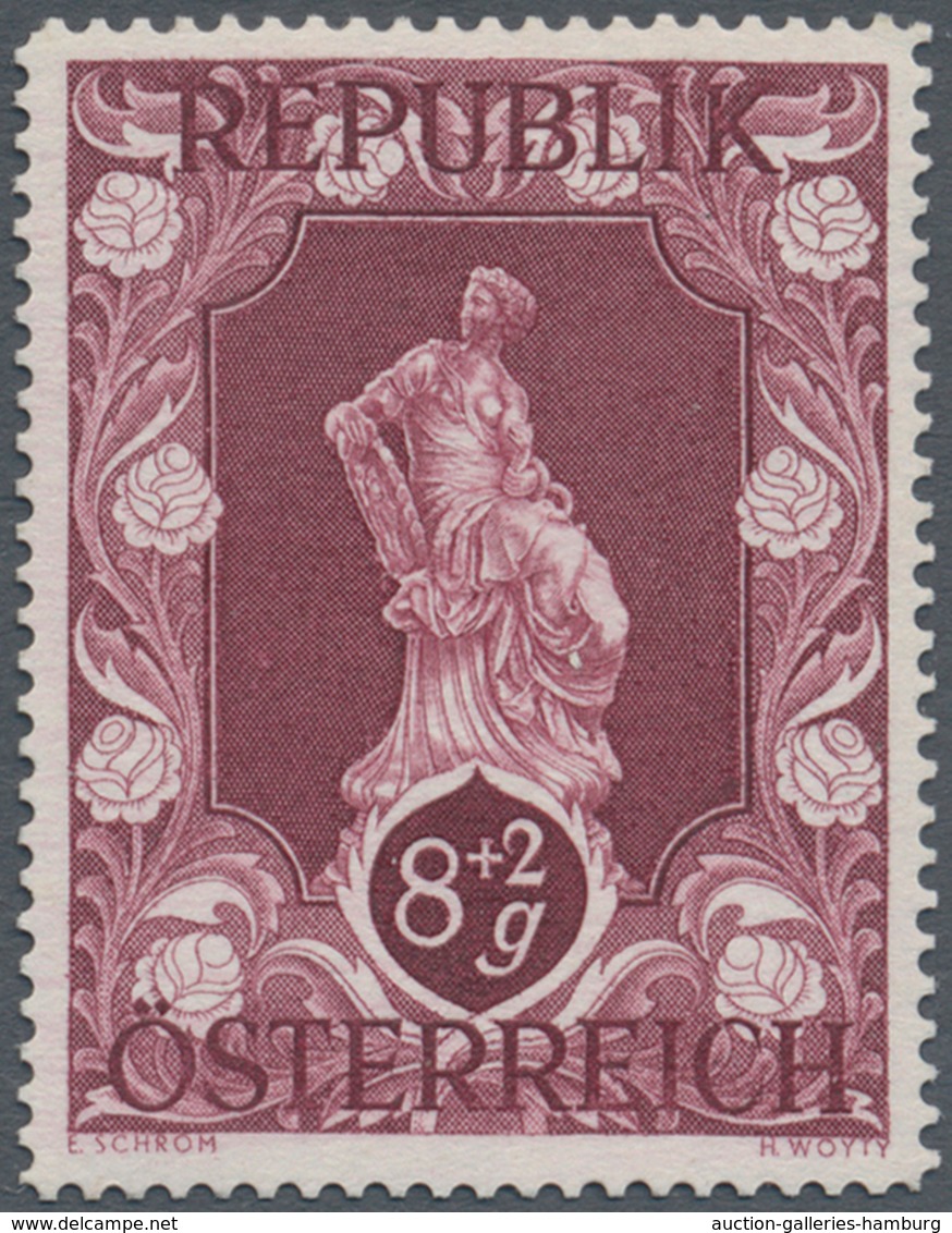 Österreich: 1947, 8 Gr. + 2 Gr. "Kunstausstellung", 23 (meist) verschiedene Farbproben in Linienzähn