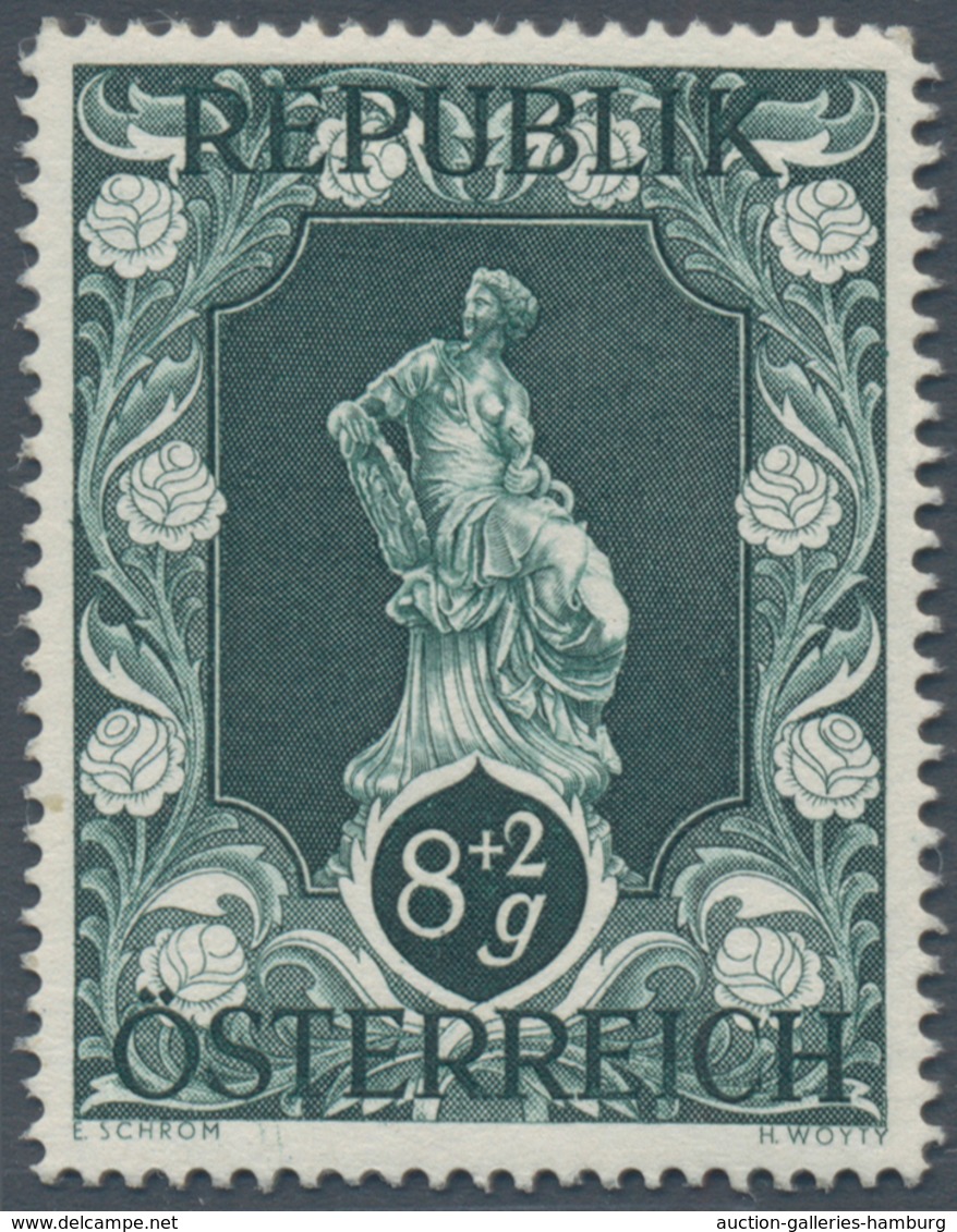 Österreich: 1947, 8 Gr. + 2 Gr. "Kunstausstellung", 23 (meist) verschiedene Farbproben in Linienzähn