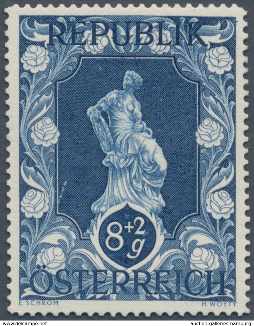 Österreich: 1947, 8 Gr. + 2 Gr. "Kunstausstellung", 23 (meist) verschiedene Farbproben in Linienzähn