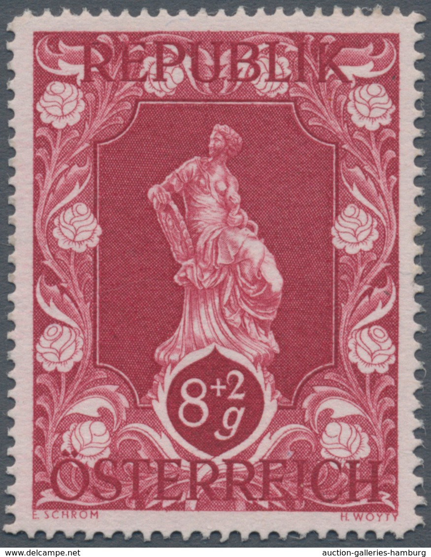 Österreich: 1947, 8 Gr. + 2 Gr. "Kunstausstellung", 18 (meist) verschiedene Farbproben in Linienzähn