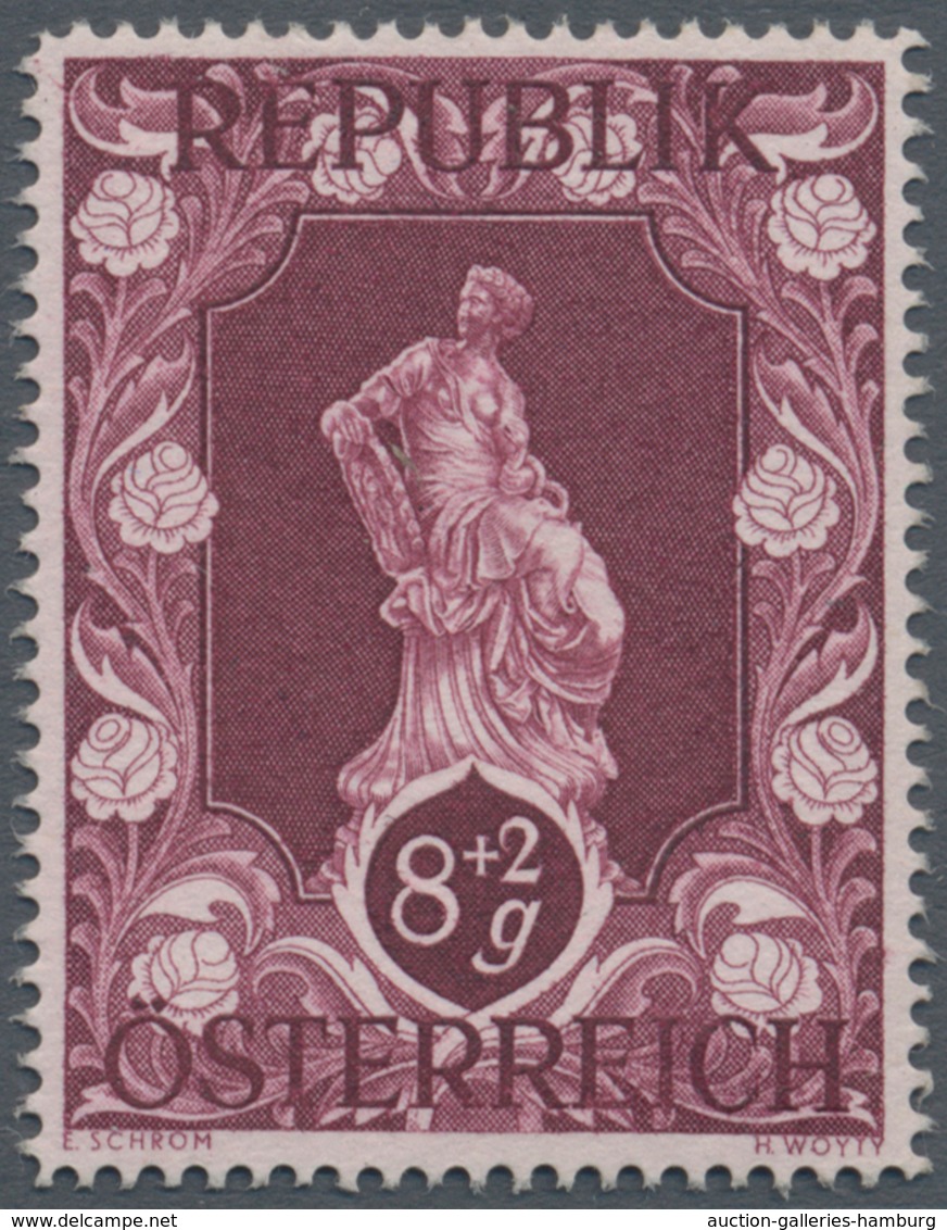 Österreich: 1947, 8 Gr. + 2 Gr. "Kunstausstellung", 18 (meist) verschiedene Farbproben in Linienzähn