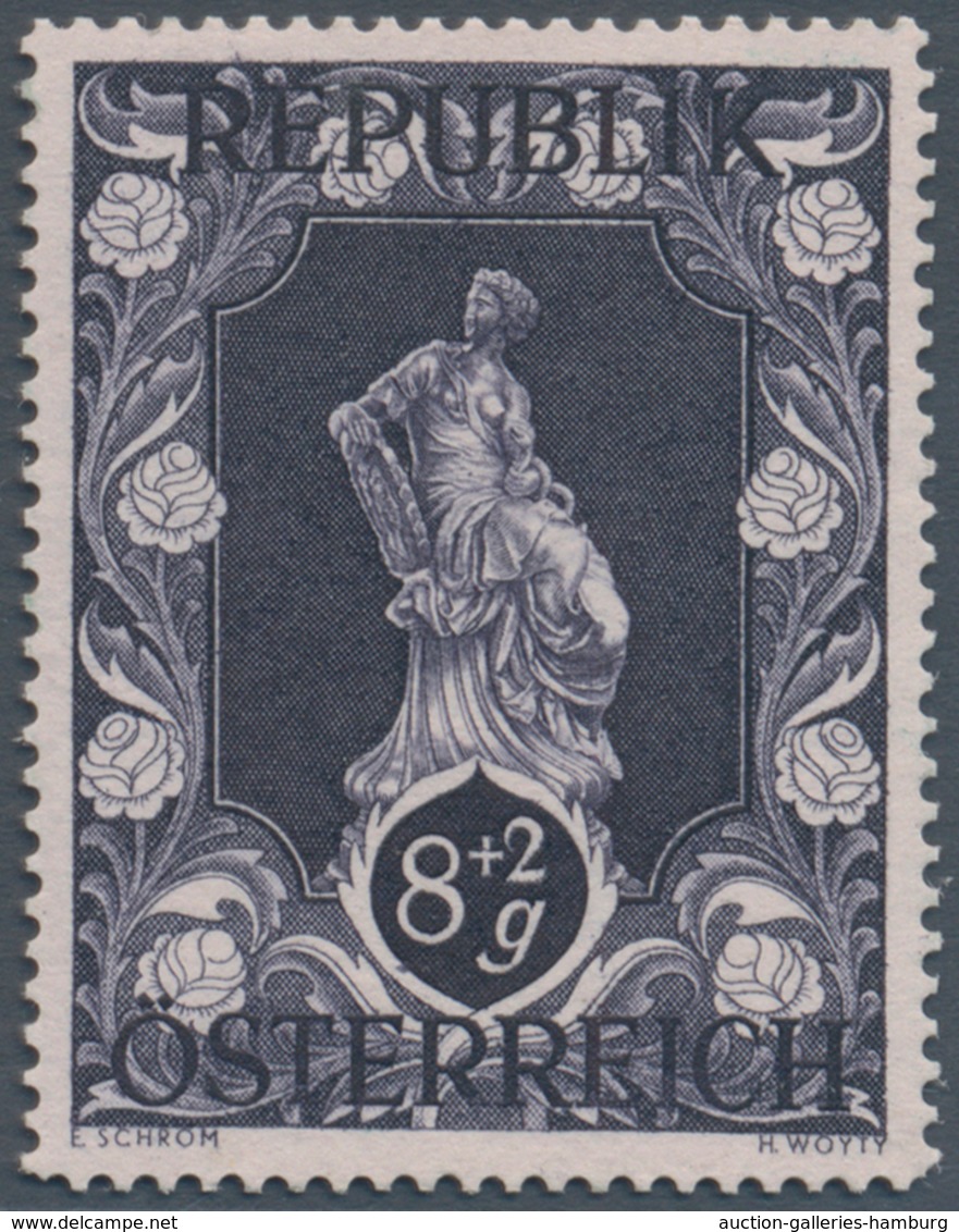 Österreich: 1947, 8 Gr. + 2 Gr. "Kunstausstellung", 18 (meist) verschiedene Farbproben in Linienzähn