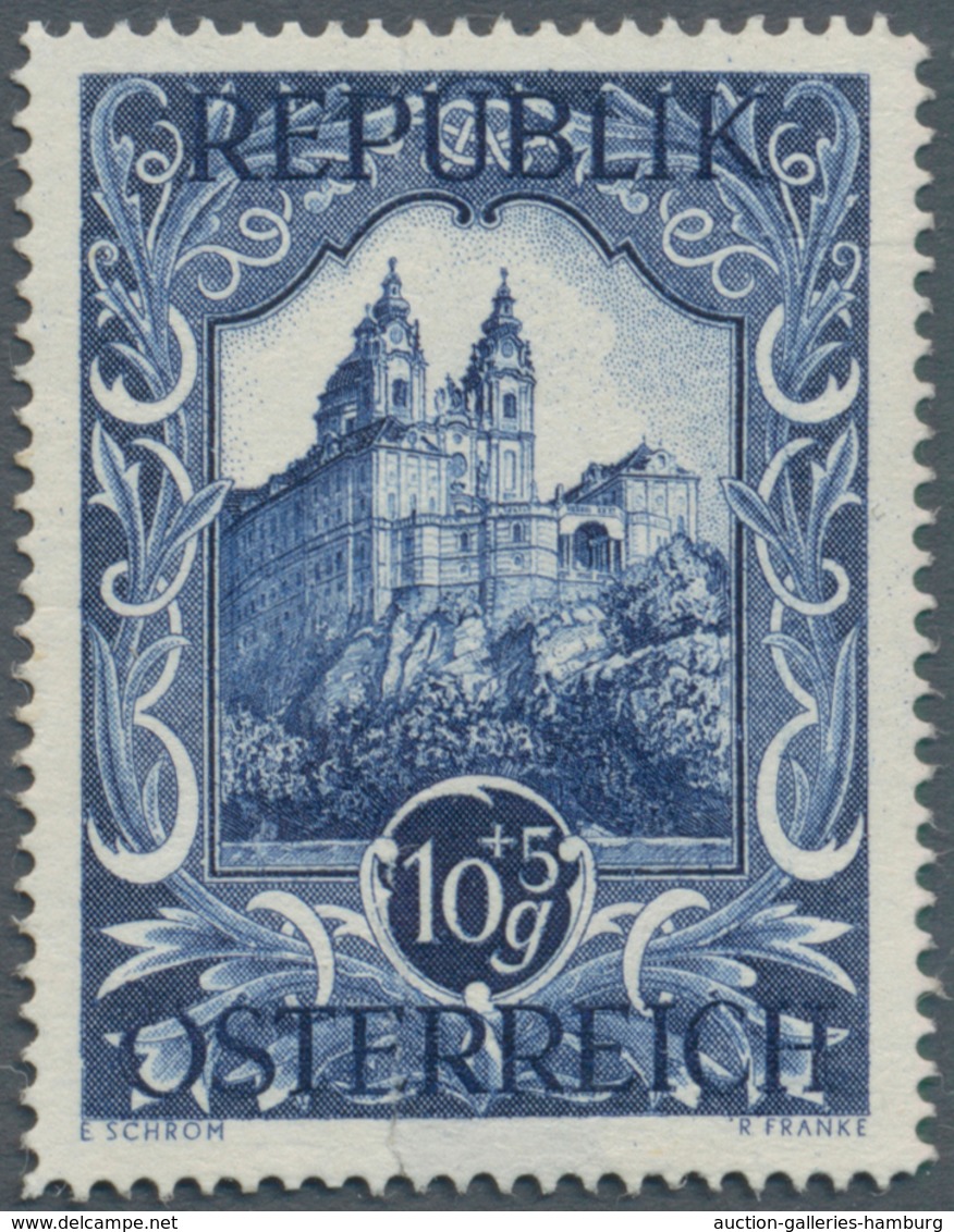 Österreich: 1947, 10 Gr. + 5 Gr. "Kunstausstellung", 18 verschiedene Farbproben in Linienzähnung 14½