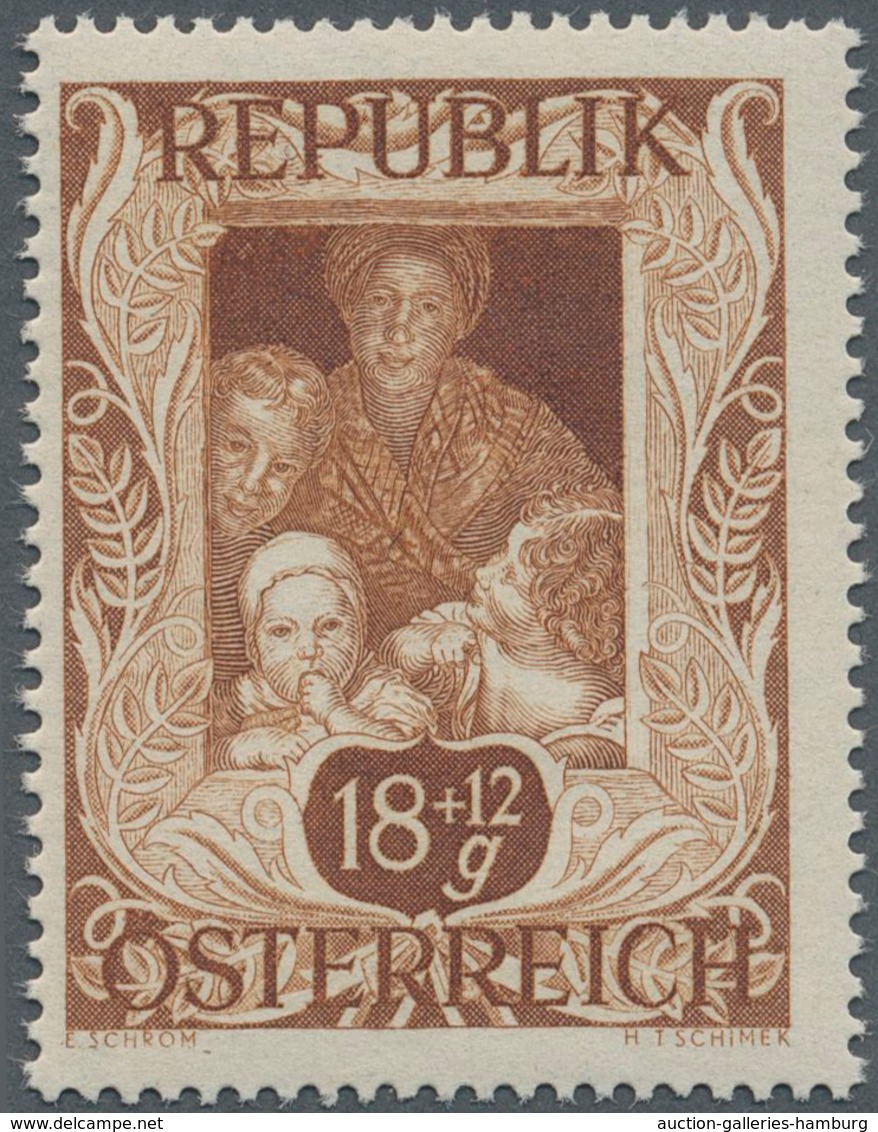 Österreich: 1947, 18 Gr. + 12 Gr. "Kunstausstellung", 22 verschiedene Farbproben in Linienzähnung 14