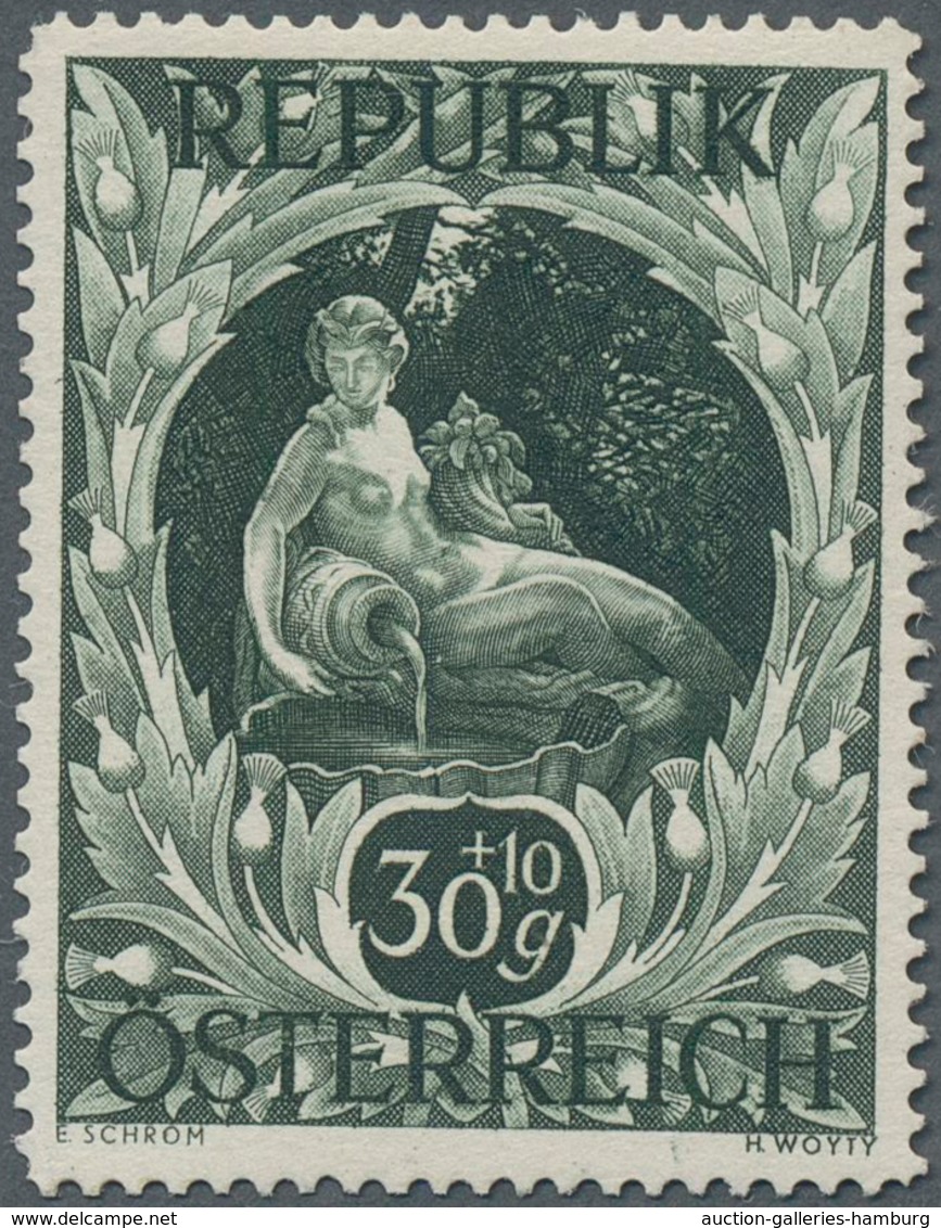 Österreich: 1947, 30 Gr. + 10 Gr. "Kunstausstellung", 22 verschiedene Farbproben in Linienzähnung 14