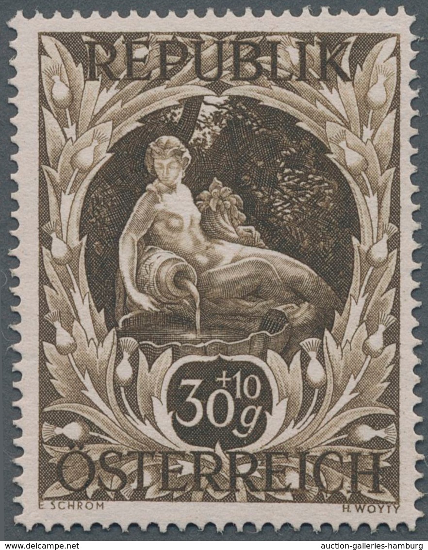 Österreich: 1947, 30 Gr. + 10 Gr. "Kunstausstellung", 19 verschiedene Farbproben in Linienzähnung 14