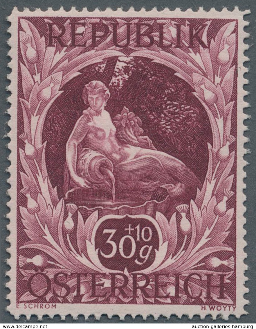 Österreich: 1947, 30 Gr. + 10 Gr. "Kunstausstellung", 19 verschiedene Farbproben in Linienzähnung 14