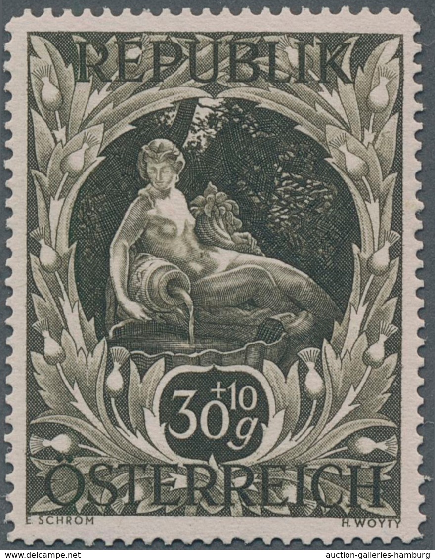 Österreich: 1947, 30 Gr. + 10 Gr. "Kunstausstellung", 19 verschiedene Farbproben in Linienzähnung 14