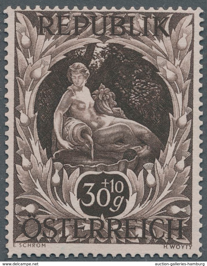Österreich: 1947, 30 Gr. + 10 Gr. "Kunstausstellung", 19 verschiedene Farbproben in Linienzähnung 14