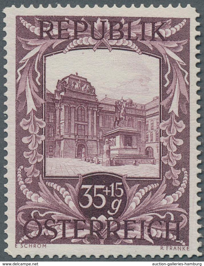 Österreich: 1947, 35 Gr. + 15 Gr. "Kunstausstellung", 22 verschiedene Farbproben in Linienzähnung 14