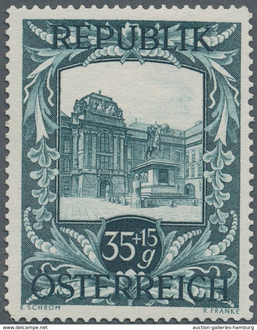 Österreich: 1947, 35 Gr. + 15 Gr. "Kunstausstellung", 22 verschiedene Farbproben in Linienzähnung 14