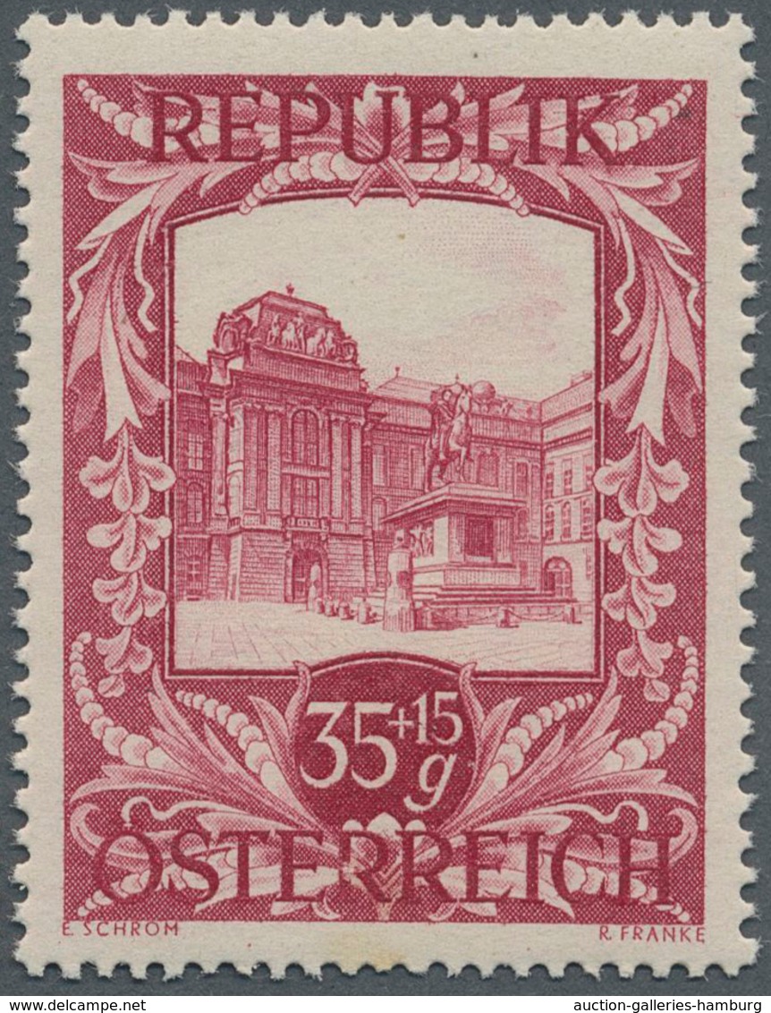 Österreich: 1947, 35 Gr. + 15 Gr. "Kunstausstellung", 22 verschiedene Farbproben in Linienzähnung 14