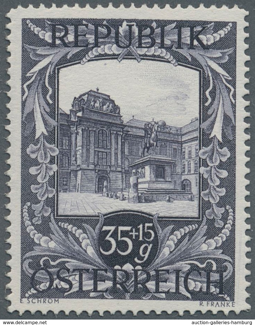 Österreich: 1947, 35 Gr. + 15 Gr. "Kunstausstellung", 22 verschiedene Farbproben in Linienzähnung 14